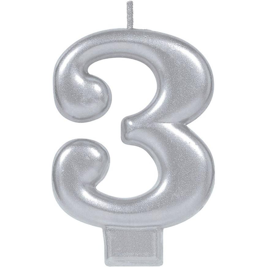 Silver Number 3 Birthday Candle